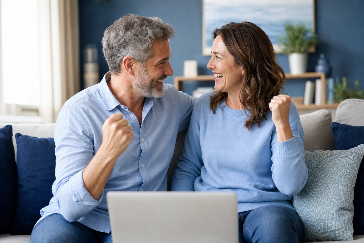 Happy couple excited about selling their note